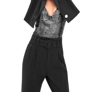 Zara Wide Leg Pinstripes Palazzo Trousers with Belt